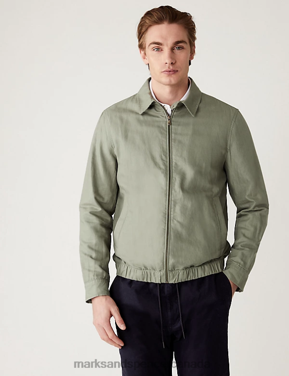 Marks and Spencer sale - Men Dark Sage Clothing Marks & Spencer Linen Blend Harrington Jacket 20VTD6003