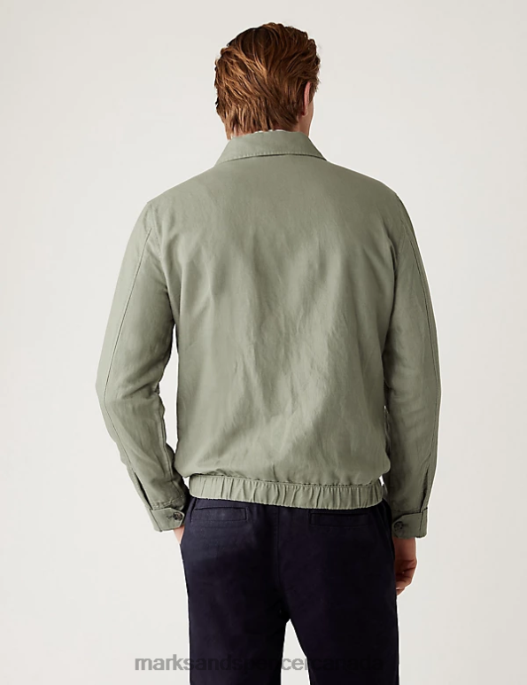 Marks and Spencer sale - Men Dark Sage Clothing Marks & Spencer Linen Blend Harrington Jacket 20VTD6003