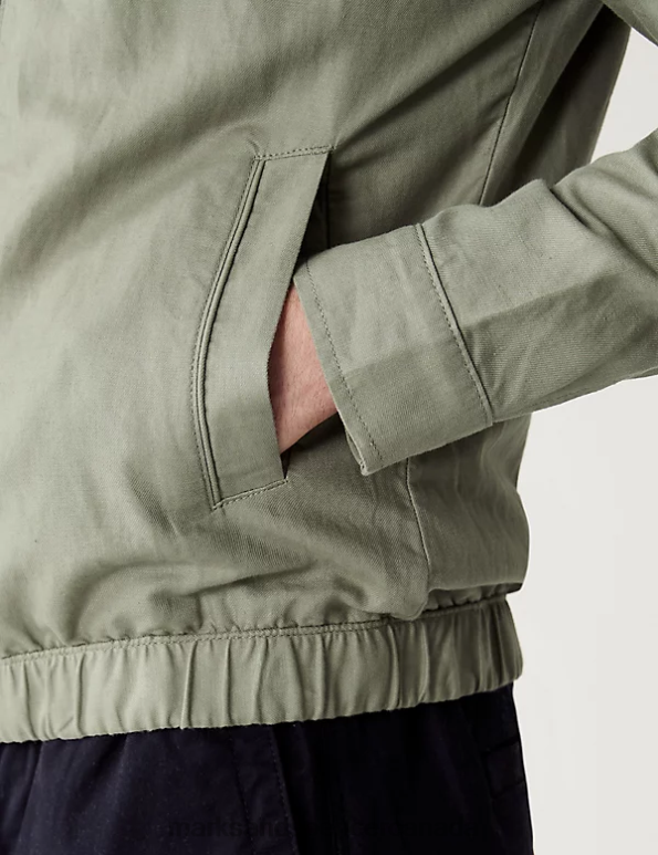 Marks and Spencer sale - Men Dark Sage Clothing Marks & Spencer Linen Blend Harrington Jacket 20VTD6003
