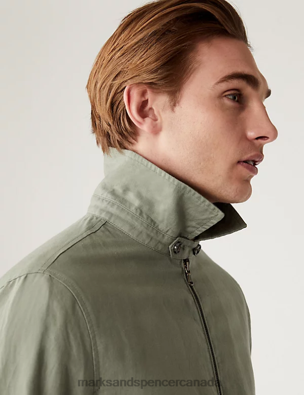 Marks and Spencer sale - Men Dark Sage Clothing Marks & Spencer Linen Blend Harrington Jacket 20VTD6003