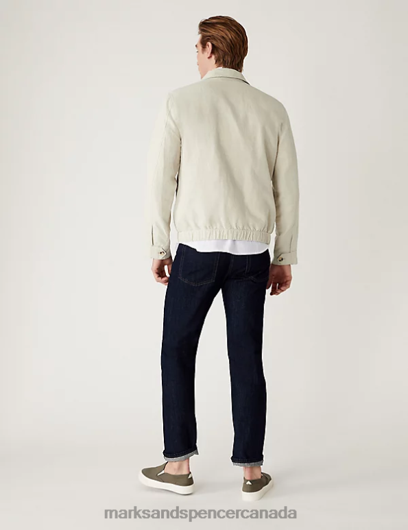 Men Ecru Clothing Marks & Spencer Linen Blend Harrington Jacket 20VTD6386 - Marks and Spencer Canada locations