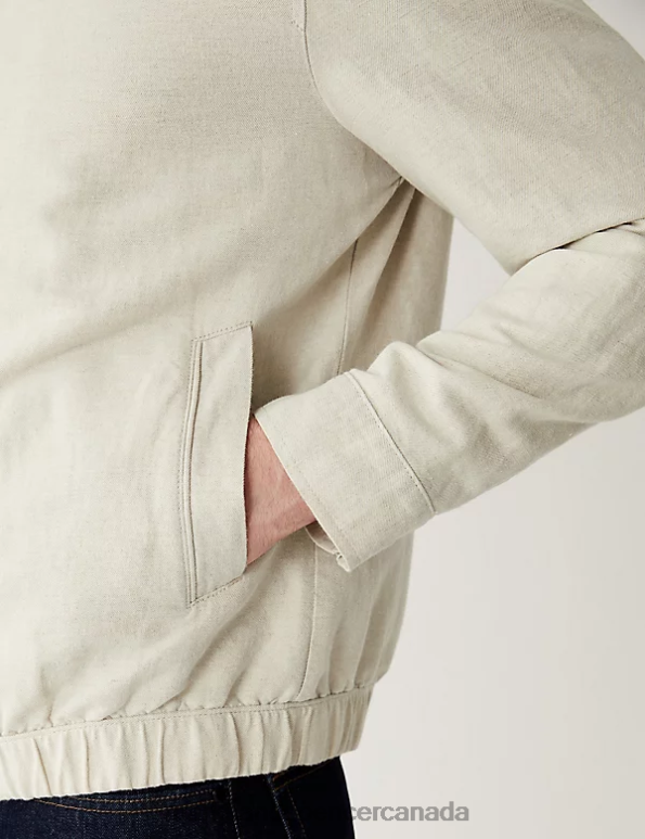 Men Ecru Clothing Marks & Spencer Linen Blend Harrington Jacket 20VTD6386 - Marks and Spencer Canada locations