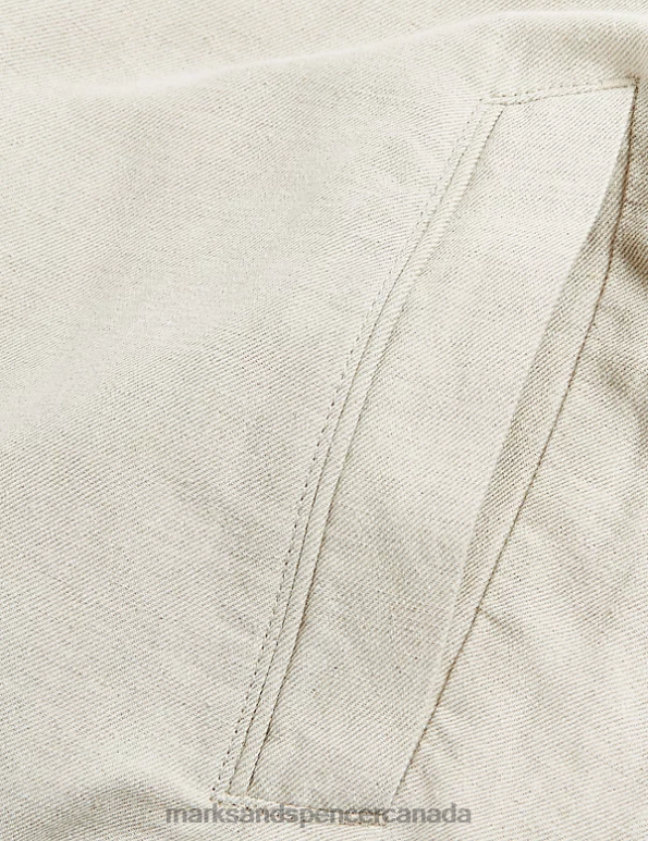 Men Ecru Clothing Marks & Spencer Linen Blend Harrington Jacket 20VTD6386 - Marks and Spencer Canada locations