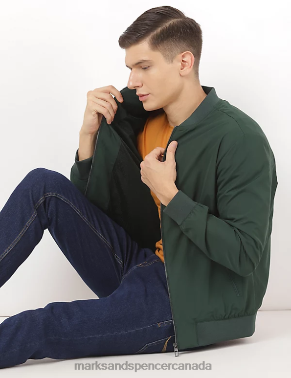 Men Green Clothing Marks & Spencer Summer Bomber Jacket With Stormwear 20VTD7097 - Marks and Spencer outlet