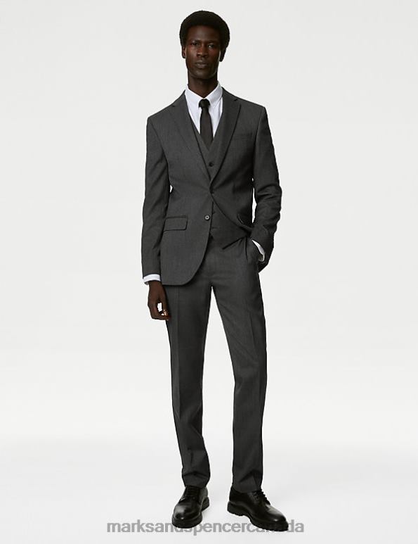Men Grey Clothing Marks & Spencer Slim Fit Stretch Textured Suit Jacket 20VTD6892 - Marks and Spencer outlet