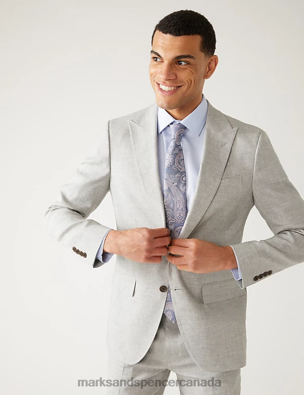 Marks and Spencer Canada - Men Grey Clothing Marks & Spencer Tailored Fit Italian Linen Miracle Suit Jacket 20VTD5178