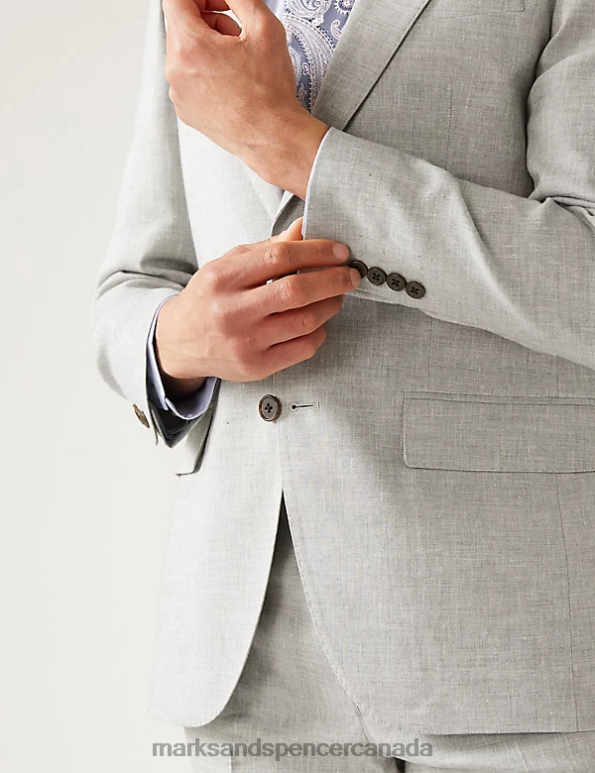 Marks and Spencer Canada - Men Grey Clothing Marks & Spencer Tailored Fit Italian Linen Miracle Suit Jacket 20VTD5178