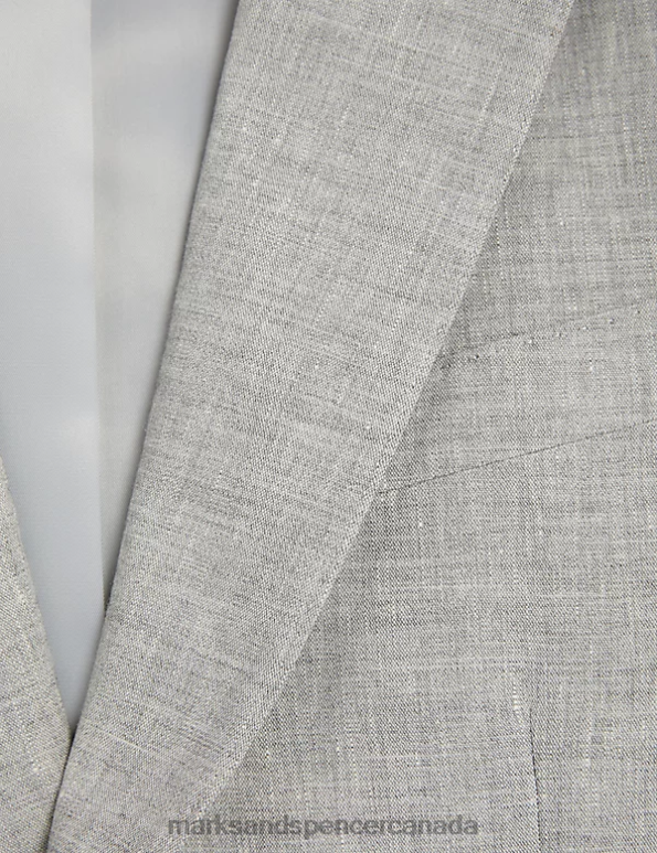 Marks and Spencer Canada - Men Grey Clothing Marks & Spencer Tailored Fit Italian Linen Miracle Suit Jacket 20VTD5178