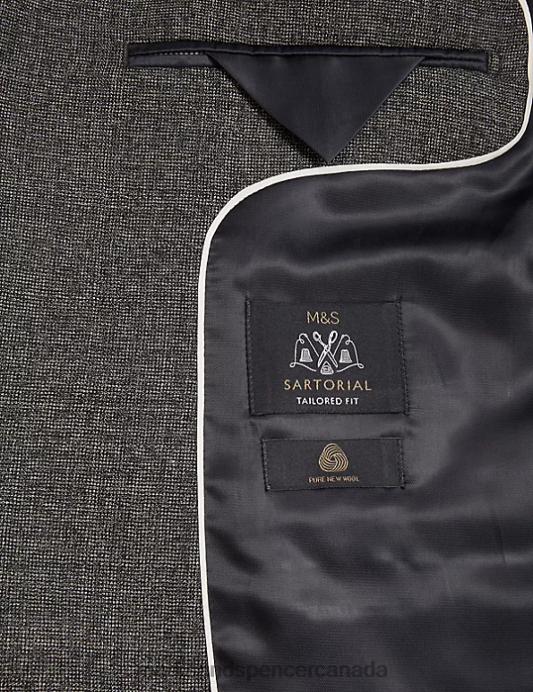 Marks and Spencer Canada - Men Grey Clothing Marks & Spencer Tailored Fit Pure Wool Suit Jacket 20VTD6297