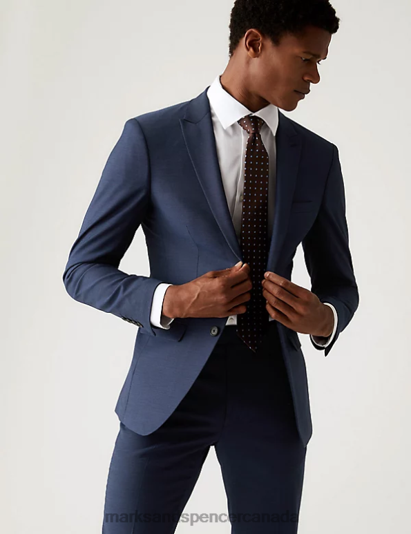Men Indigo Clothing Marks & Spencer Skinny Fit Sharkskin Suit Jacket with Stretch 20VTD5977 - Marks and Spencer online