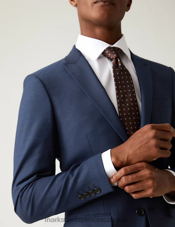 Men Indigo Clothing Marks & Spencer Skinny Fit Sharkskin Suit Jacket with Stretch 20VTD5977 - Marks and Spencer online