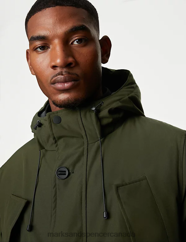 Men Khaki Clothing Marks & Spencer Hooded Parka Jacket with Thermowarmth 20VTD6139 - Marks and Spencer Canada locations