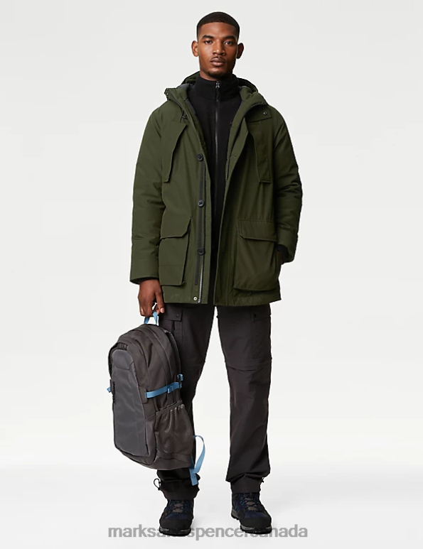 Men Khaki Clothing Marks & Spencer Hooded Parka Jacket with Thermowarmth 20VTD6139 - Marks and Spencer Canada locations