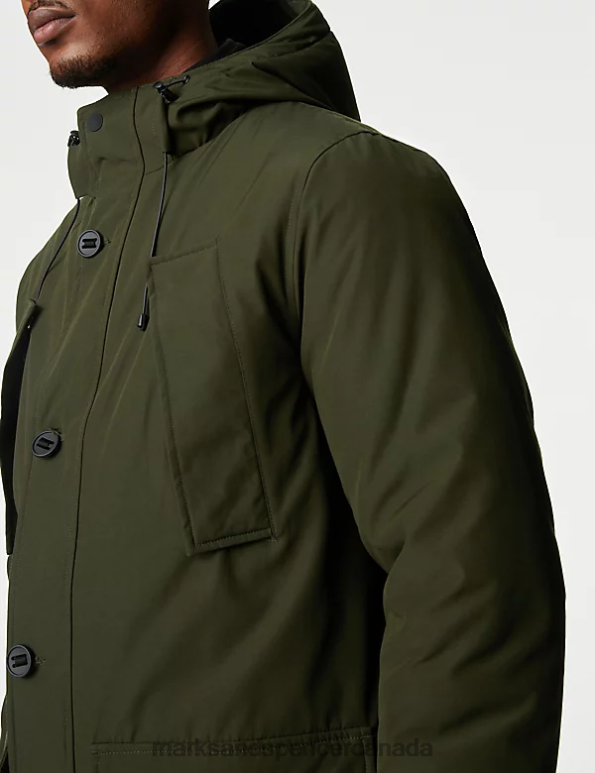 Men Khaki Clothing Marks & Spencer Hooded Parka Jacket with Thermowarmth 20VTD6139 - Marks and Spencer Canada locations