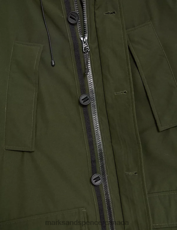Men Khaki Clothing Marks & Spencer Hooded Parka Jacket with Thermowarmth 20VTD6139 - Marks and Spencer Canada locations