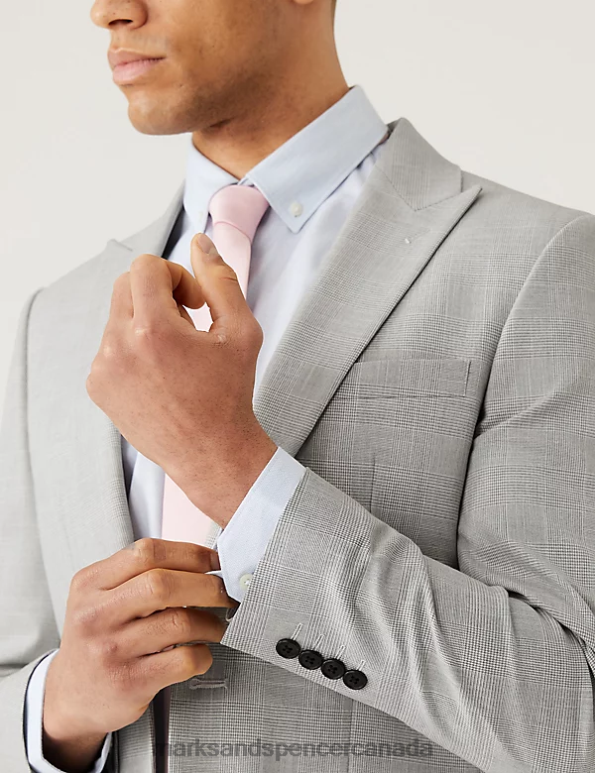 Marks and Spencer Canada - Men Light Grey Clothing Marks & Spencer Slim Fit Prince of Wales Check Suit Jacket 20VTD6414