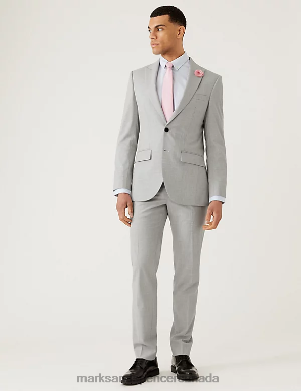 Marks and Spencer Canada - Men Light Grey Clothing Marks & Spencer Slim Fit Prince of Wales Check Suit Jacket 20VTD6414