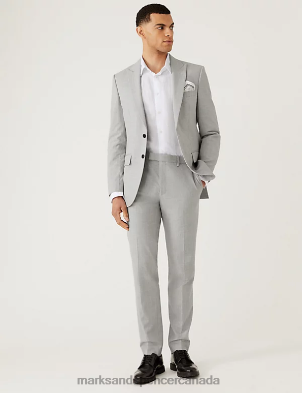 Marks and Spencer Canada - Men Light Grey Clothing Marks & Spencer Slim Fit Prince of Wales Check Suit Jacket 20VTD6414