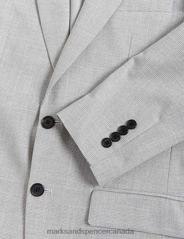 Marks and Spencer Canada - Men Light Grey Clothing Marks & Spencer Slim Fit Prince of Wales Check Suit Jacket 20VTD6414