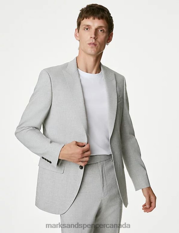 Marks and Spencer near me - Men Light Grey Clothing Marks & Spencer Tailored Fit Linen Rich Suit Jacket 20VTD6561