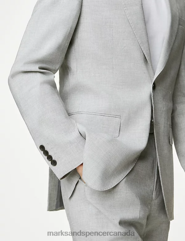 Marks and Spencer near me - Men Light Grey Clothing Marks & Spencer Tailored Fit Linen Rich Suit Jacket 20VTD6561