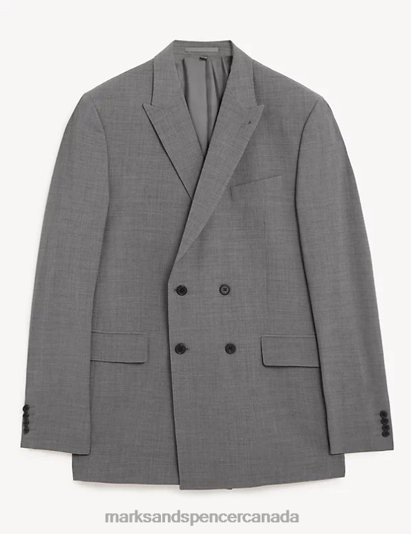 Marks and Spencer Canada - Men Light Grey Clothing Marks & Spencer The Ultimate Tailored Fit Double Breasted Suit Jacket 20VTD7036
