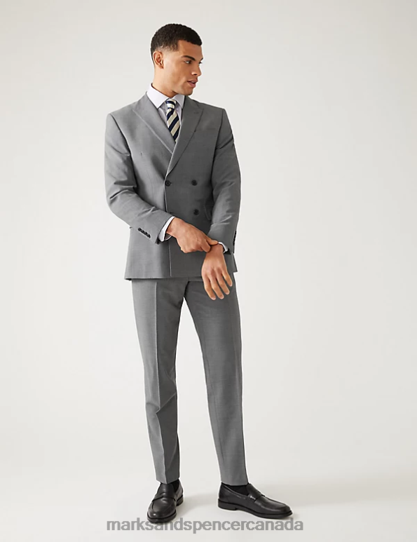 Marks and Spencer Canada - Men Light Grey Clothing Marks & Spencer The Ultimate Tailored Fit Double Breasted Suit Jacket 20VTD7036
