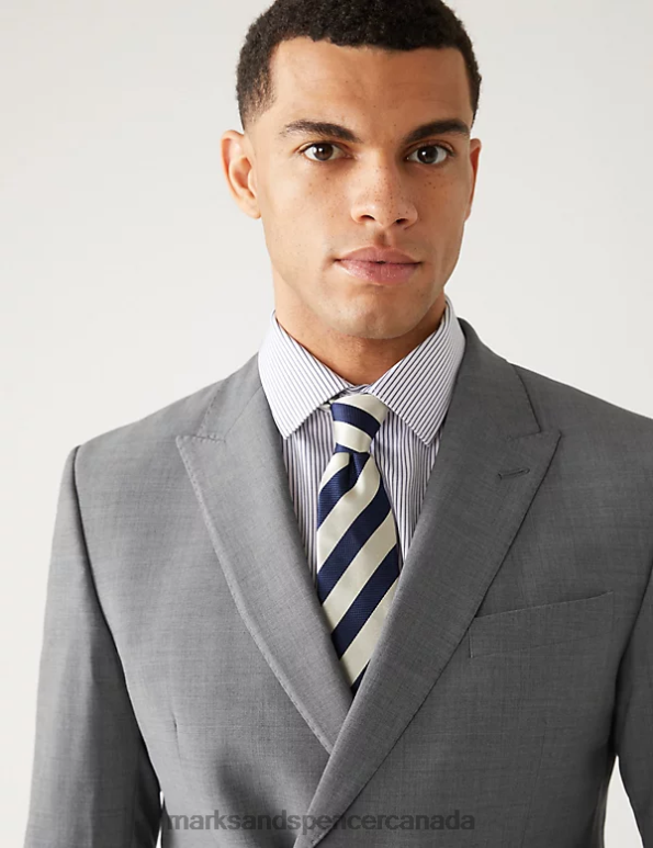 Marks and Spencer Canada - Men Light Grey Clothing Marks & Spencer The Ultimate Tailored Fit Double Breasted Suit Jacket 20VTD7036