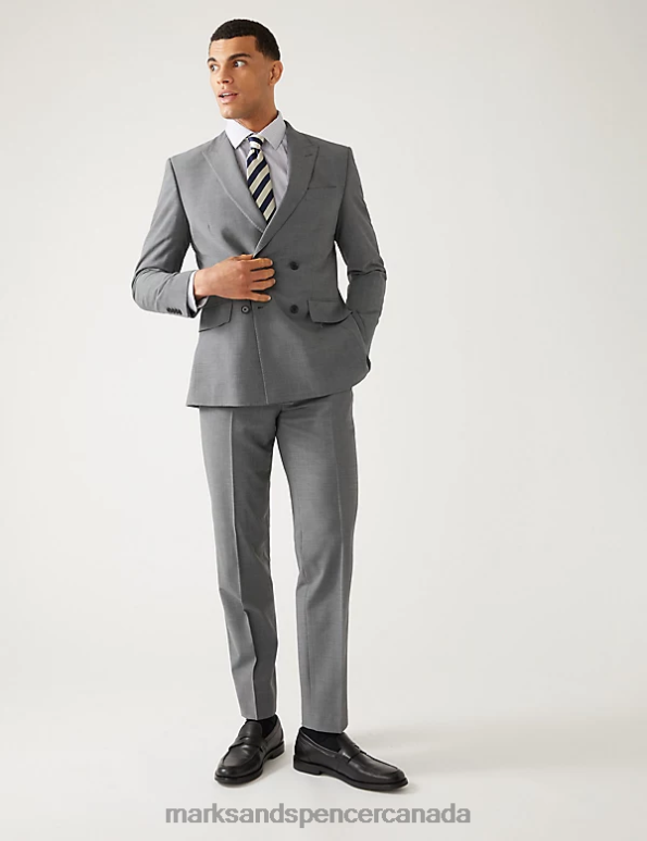 Marks and Spencer Canada - Men Light Grey Clothing Marks & Spencer The Ultimate Tailored Fit Double Breasted Suit Jacket 20VTD7036
