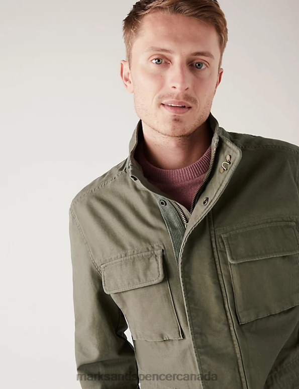 Marks and Spencer sale - Men Light Khaki Clothing Marks & Spencer Pure Cotton Utility Jacket 20VTD5692