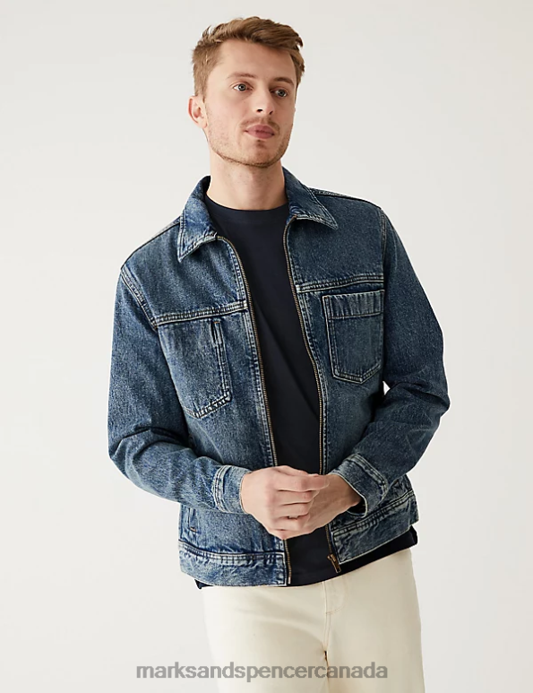 Marks and Spencer Canada - Men Med Blue Denim Clothing Marks & Spencer Denim Jacket 20VTD5272