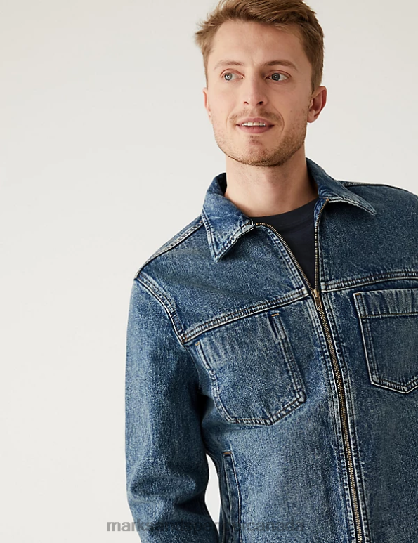 Marks and Spencer Canada - Men Med Blue Denim Clothing Marks & Spencer Denim Jacket 20VTD5272