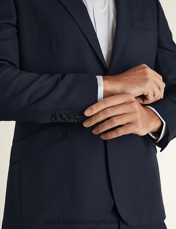 Marks and Spencer Canada - Men Medium Navy Clothing Marks & Spencer Slim Fit Pure Wool Birdseye Jacket 20VTD6051