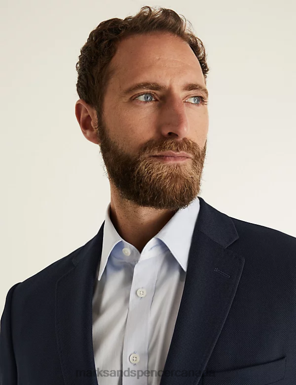 Marks and Spencer Canada - Men Medium Navy Clothing Marks & Spencer Slim Fit Pure Wool Birdseye Jacket 20VTD6051
