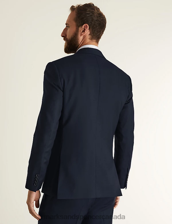 Marks and Spencer Canada - Men Medium Navy Clothing Marks & Spencer Slim Fit Pure Wool Birdseye Jacket 20VTD6051