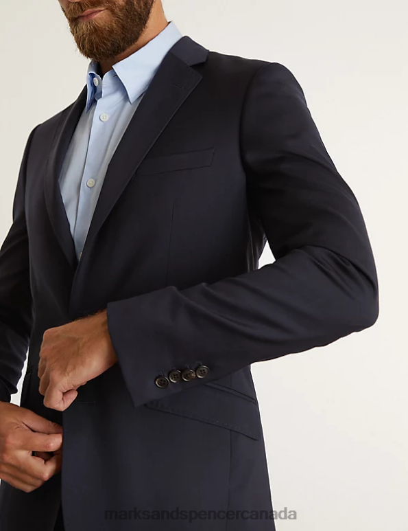 Men Medium Navy Clothing Marks & Spencer Slim Fit Super 100s Pure Wool Jacket 20VTD6437 - Marks and Spencer online