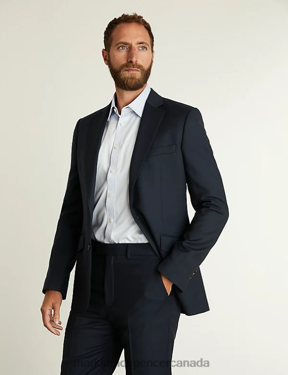 Men Medium Navy Clothing Marks & Spencer Tailored Fit Pure Wool Birdseye Jacket 20VTD6482 - Marks and Spencer outlet