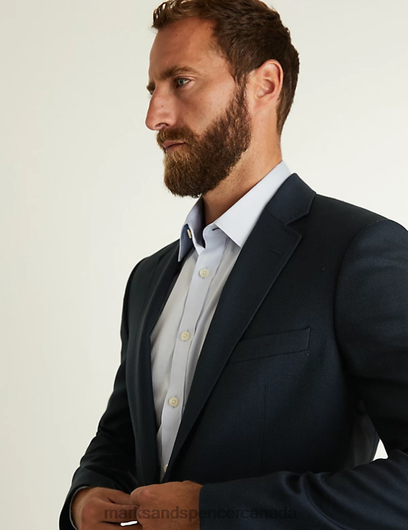 Men Medium Navy Clothing Marks & Spencer Tailored Fit Pure Wool Birdseye Jacket 20VTD6482 - Marks and Spencer outlet