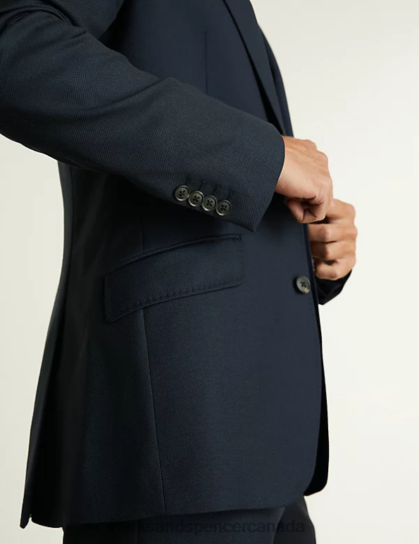 Men Medium Navy Clothing Marks & Spencer Tailored Fit Pure Wool Birdseye Jacket 20VTD6482 - Marks and Spencer outlet