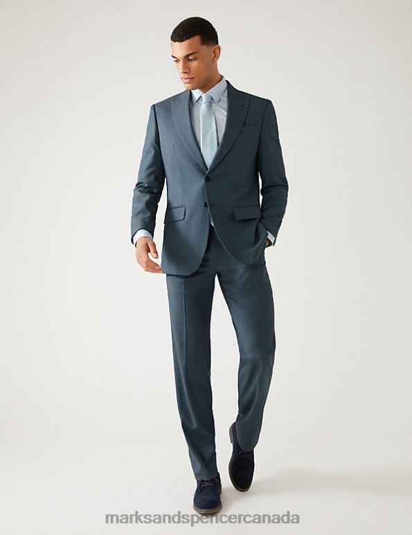 Men Mid Blue Clothing Marks & Spencer Regular Fit Textured Stretch Suit Jacket 20VTD6883 - Marks and Spencer Canada locations