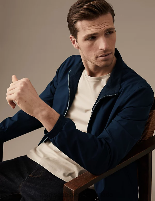 Marks and Spencer Canada - Men Navy Clothing Marks & Spencer Bomber Jacket with Stormwear 20VTD6154