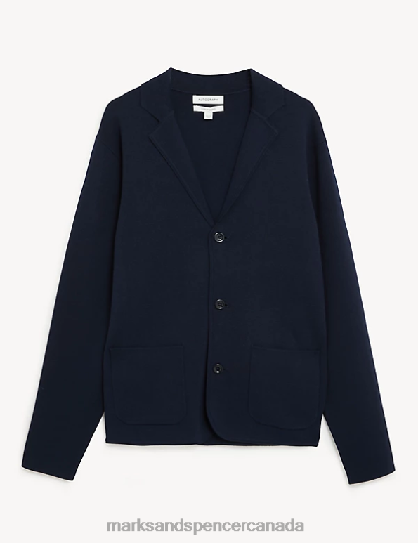 Men Navy Clothing Marks & Spencer Cotton Modal Blend Knitted Blazer 20VTD4772 - Marks and Spencer outlet