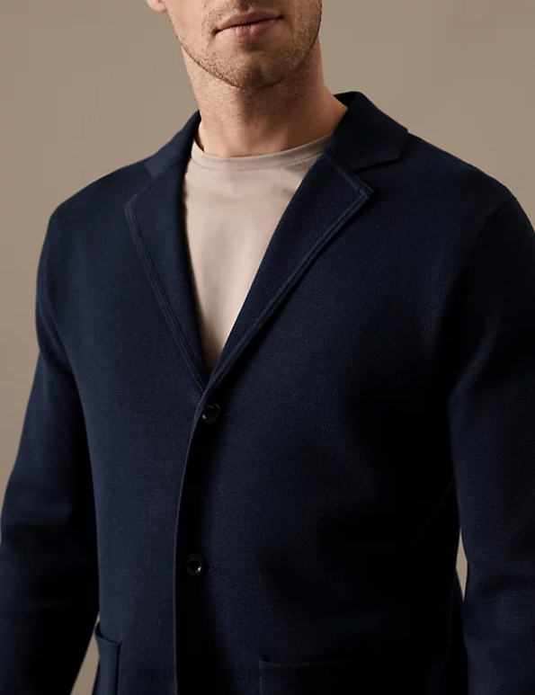 Men Navy Clothing Marks & Spencer Cotton Modal Blend Knitted Blazer 20VTD4772 - Marks and Spencer outlet