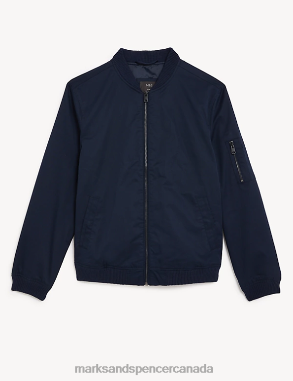 Men Navy Clothing Marks & Spencer Cotton Rich Bomber Jacket 20VTD4978 - Marks and Spencer outlet
