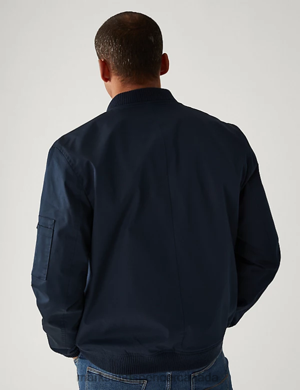 Men Navy Clothing Marks & Spencer Cotton Rich Bomber Jacket 20VTD4978 - Marks and Spencer outlet