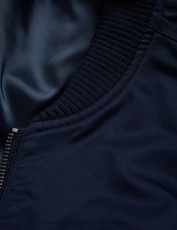 Men Navy Clothing Marks & Spencer Cotton Rich Bomber Jacket 20VTD4978 - Marks and Spencer outlet