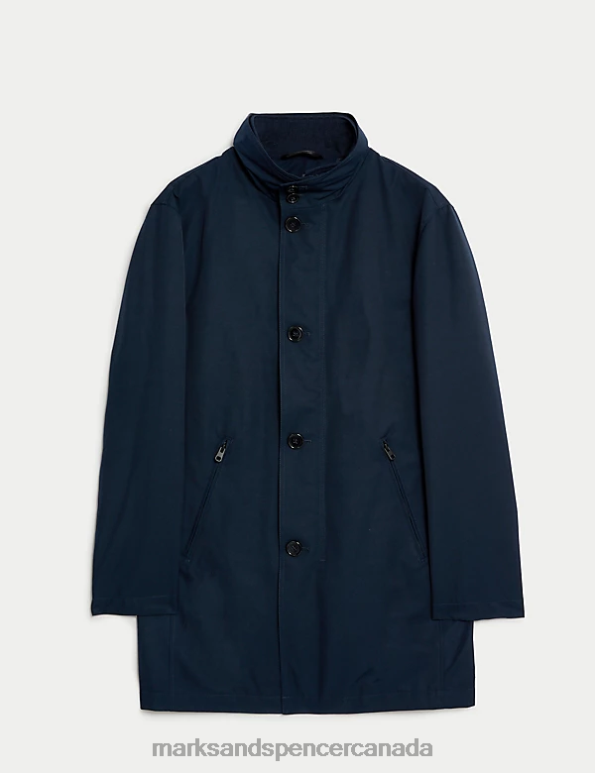 Marks and Spencer near me - Men Navy Clothing Marks & Spencer Funnel Neck Mac with Stormwear 20VTD4816