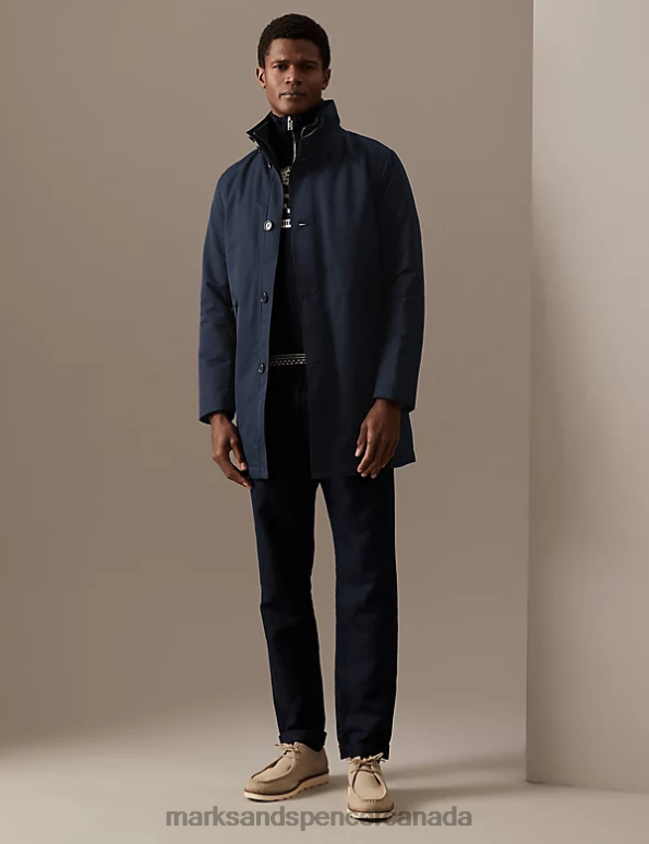Marks and Spencer near me - Men Navy Clothing Marks & Spencer Funnel Neck Mac with Stormwear 20VTD4816