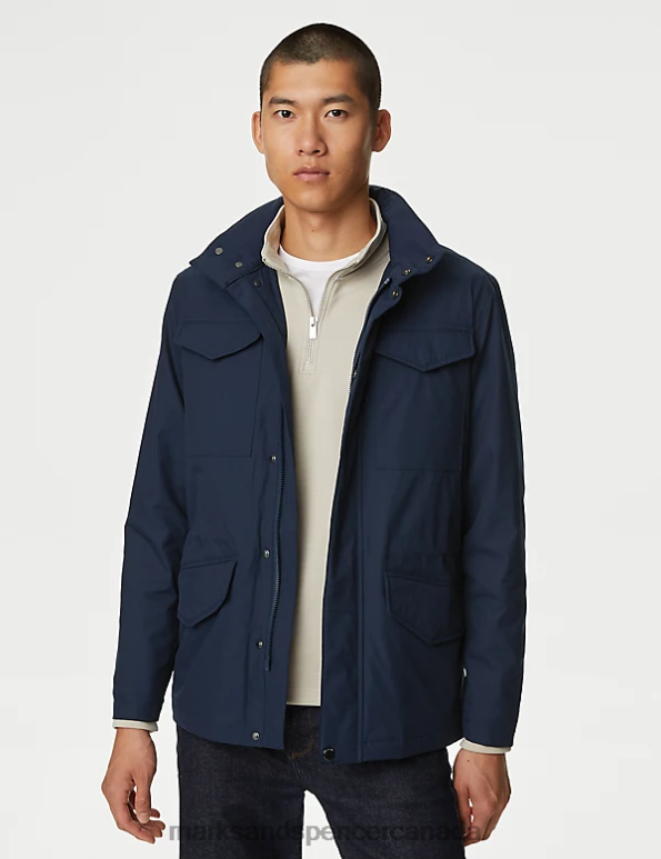 Marks and Spencer Canada - Men Navy Clothing Marks & Spencer Hooded Utility Coat with Stormwear 20VTD4897