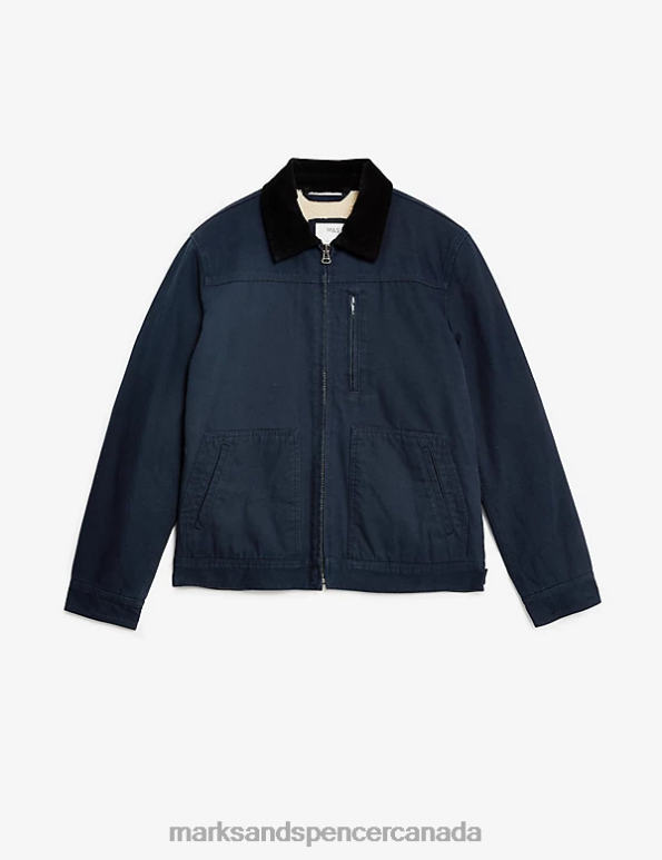 Men Navy Clothing Marks & Spencer Pure Cotton Borg Lined Utility Jacket 20VTD4941 - Marks and Spencer online
